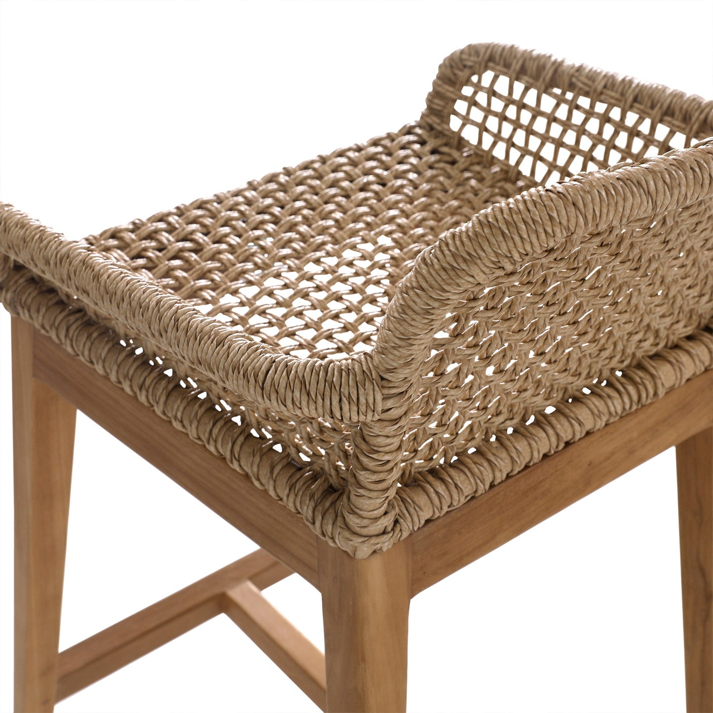 Fiona Teak Wood + Woven Outdoor Bar Stool