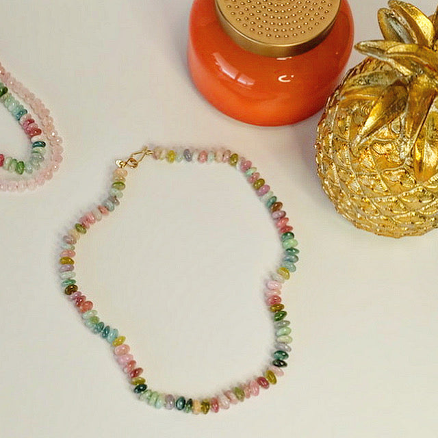Watermelon Tourmaline Candy Necklace | 14K Gold Clasp
