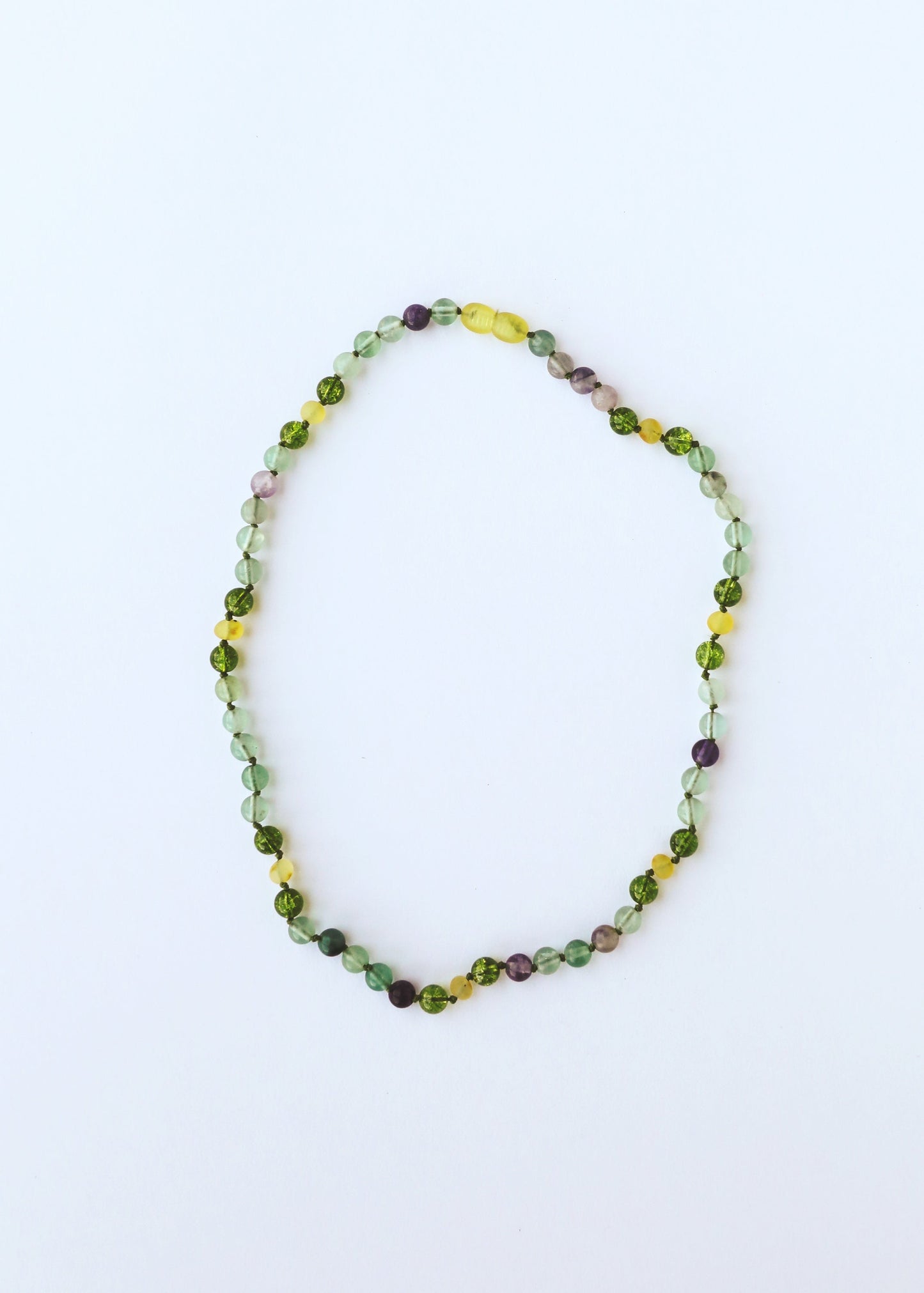 Raw Baltic Sea Amber + Fluorite + Peridot Gemstone Necklace