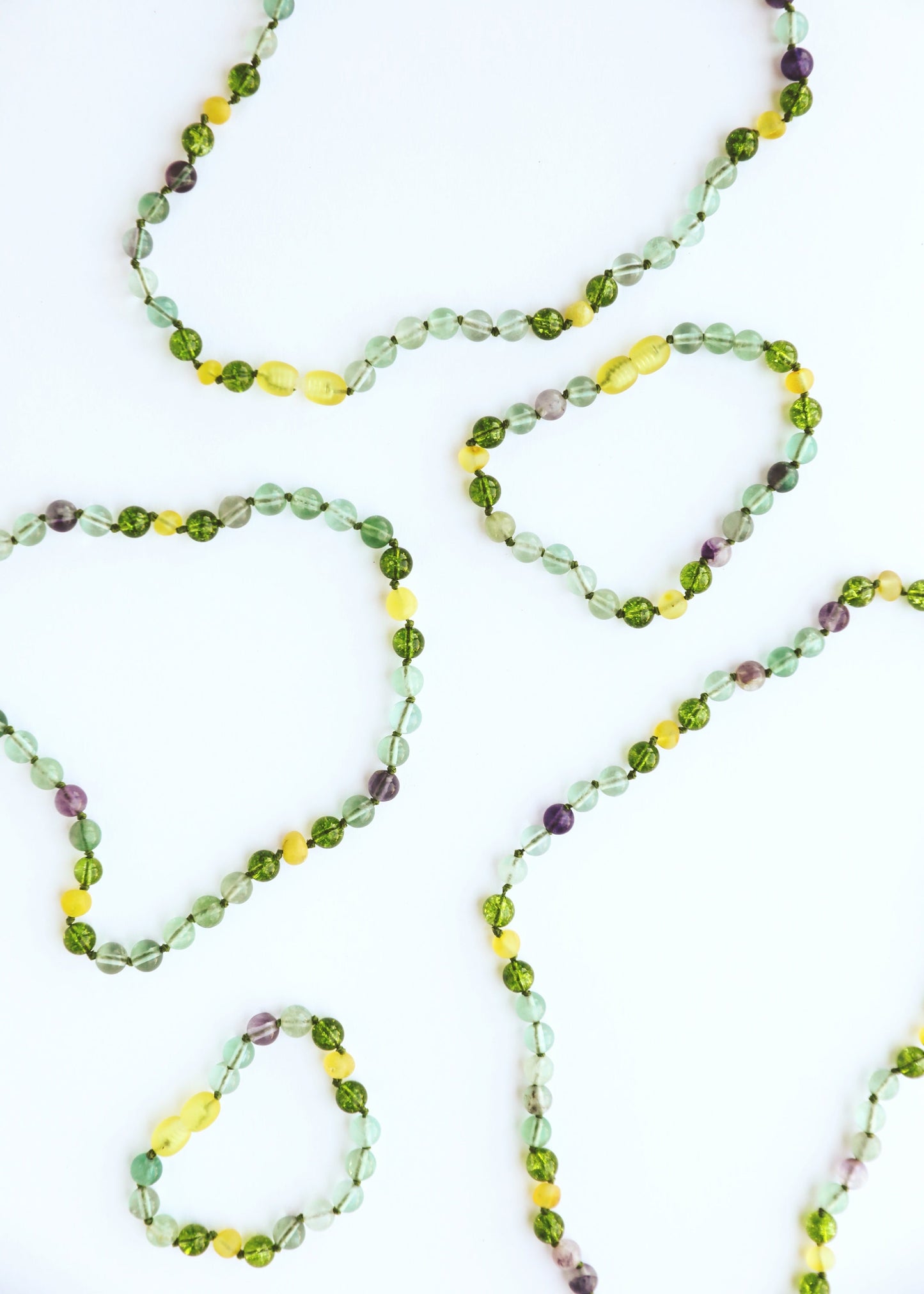 Raw Baltic Sea Amber + Fluorite + Peridot Gemstone Necklace