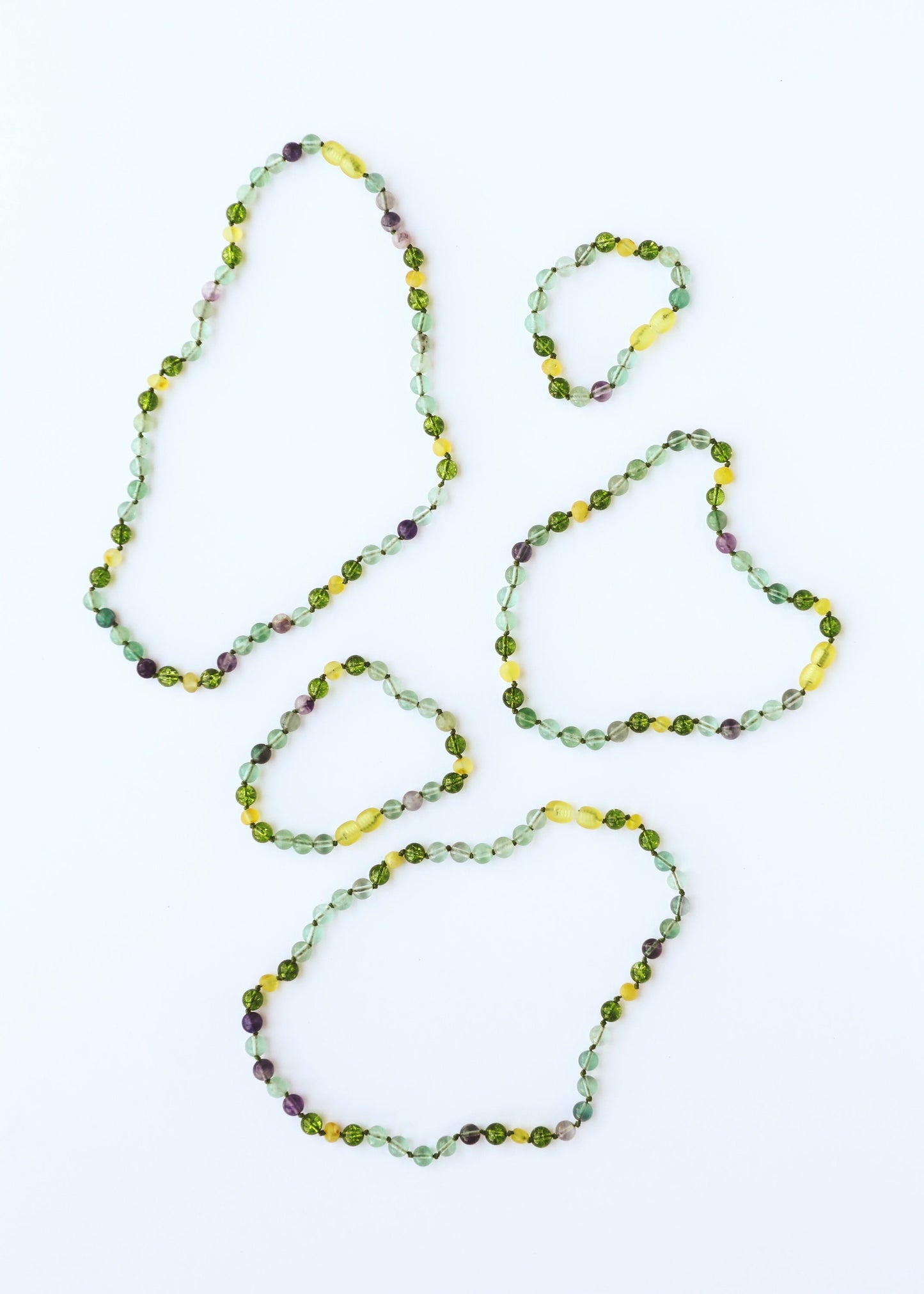 Raw Baltic Sea Amber + Fluorite + Peridot Gemstone Necklace