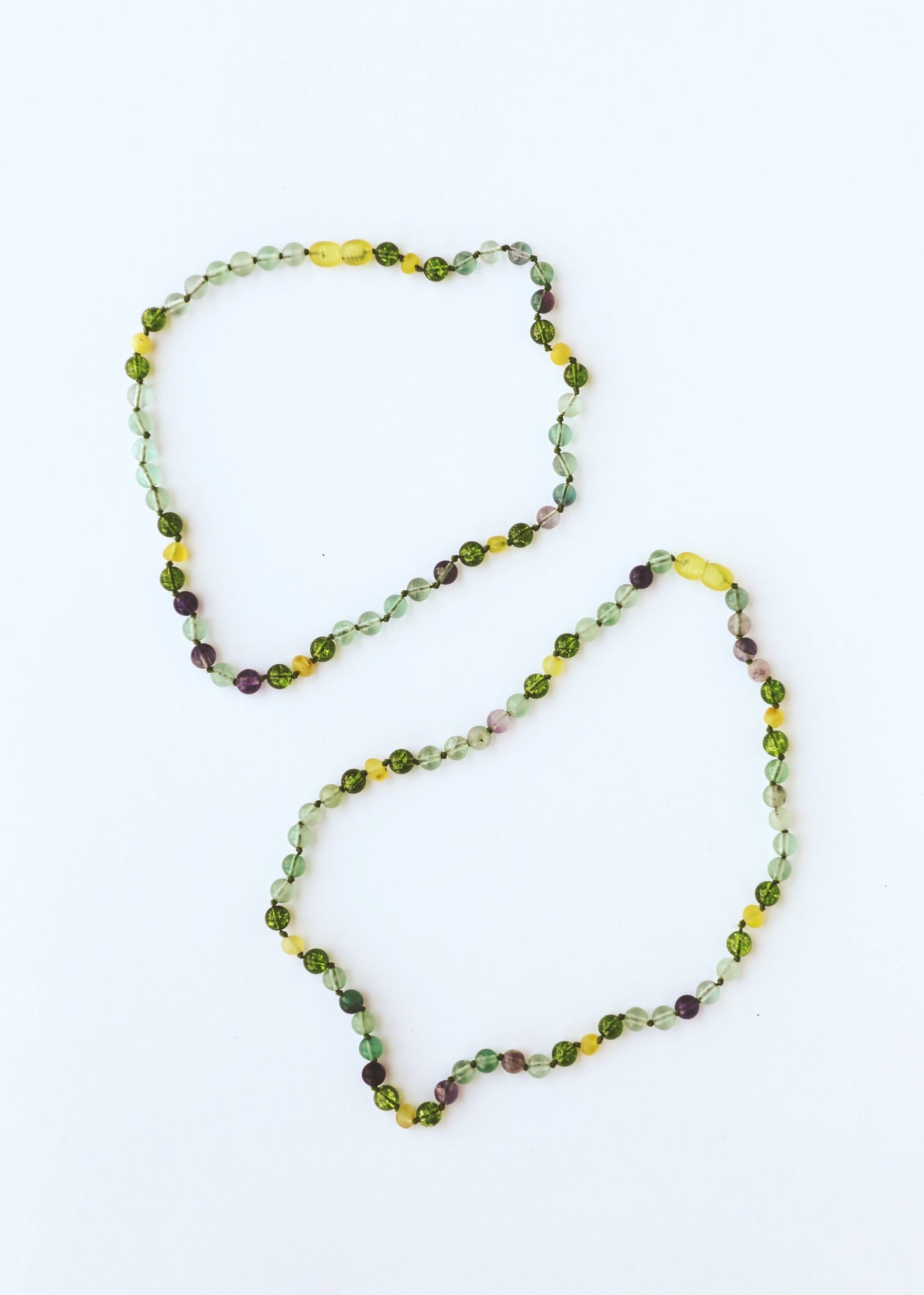 Raw Baltic Sea Amber + Fluorite + Peridot Gemstone Necklace