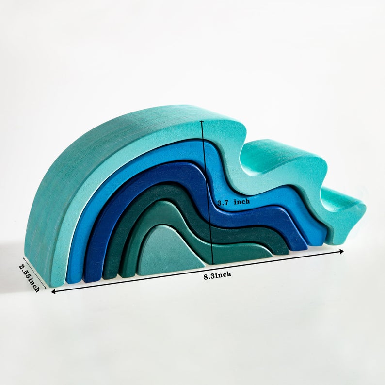 6 Pcs Wooden Water Wave Stacking Blocks